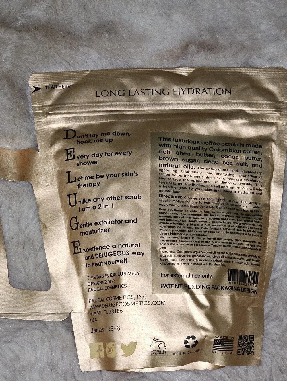 Deluge Organic Coffee Body and Face Scrub Natural, stretch marks, cellulite 10oz
